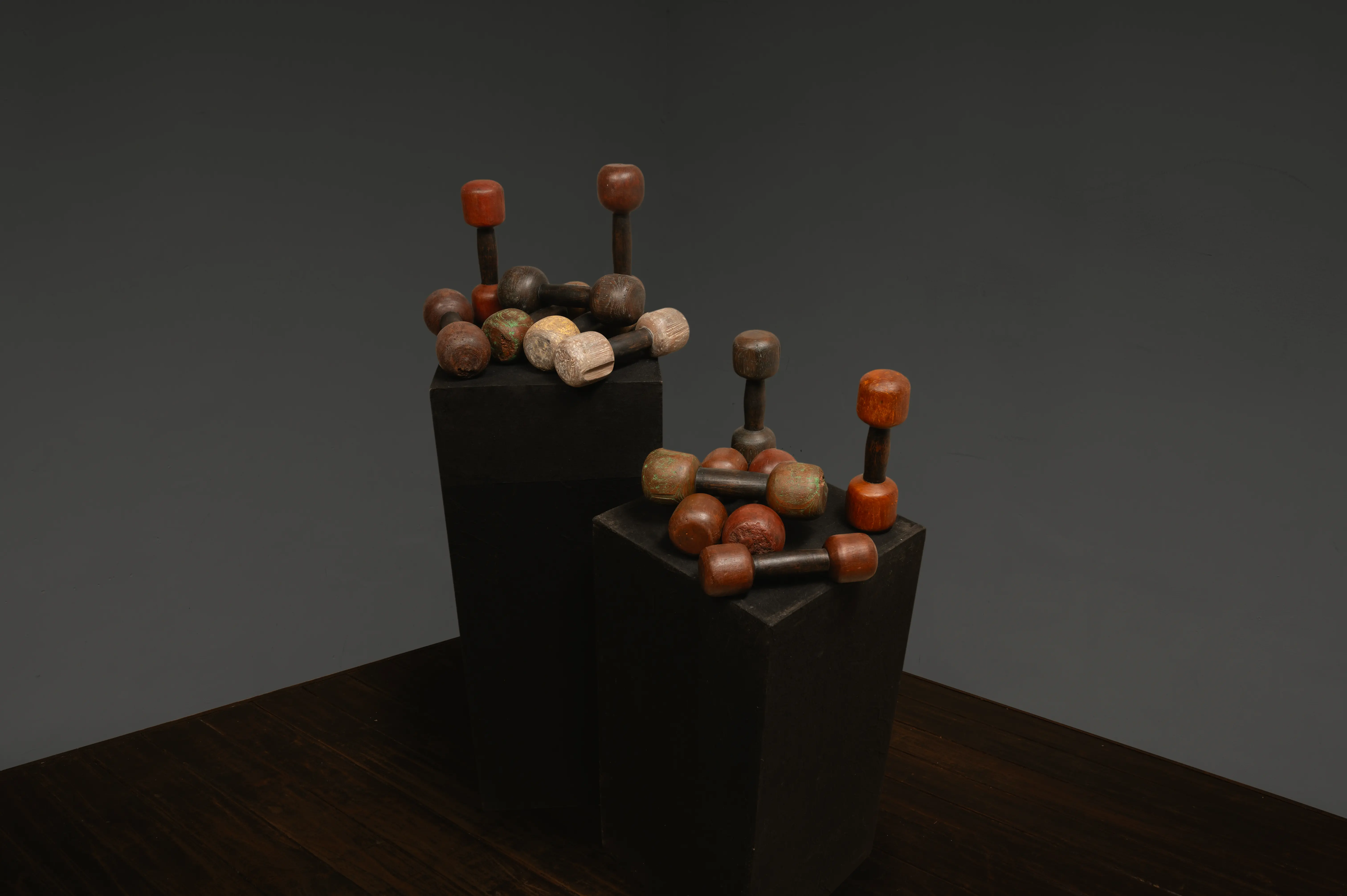 Collection of Vintage Wooden Dumbbells