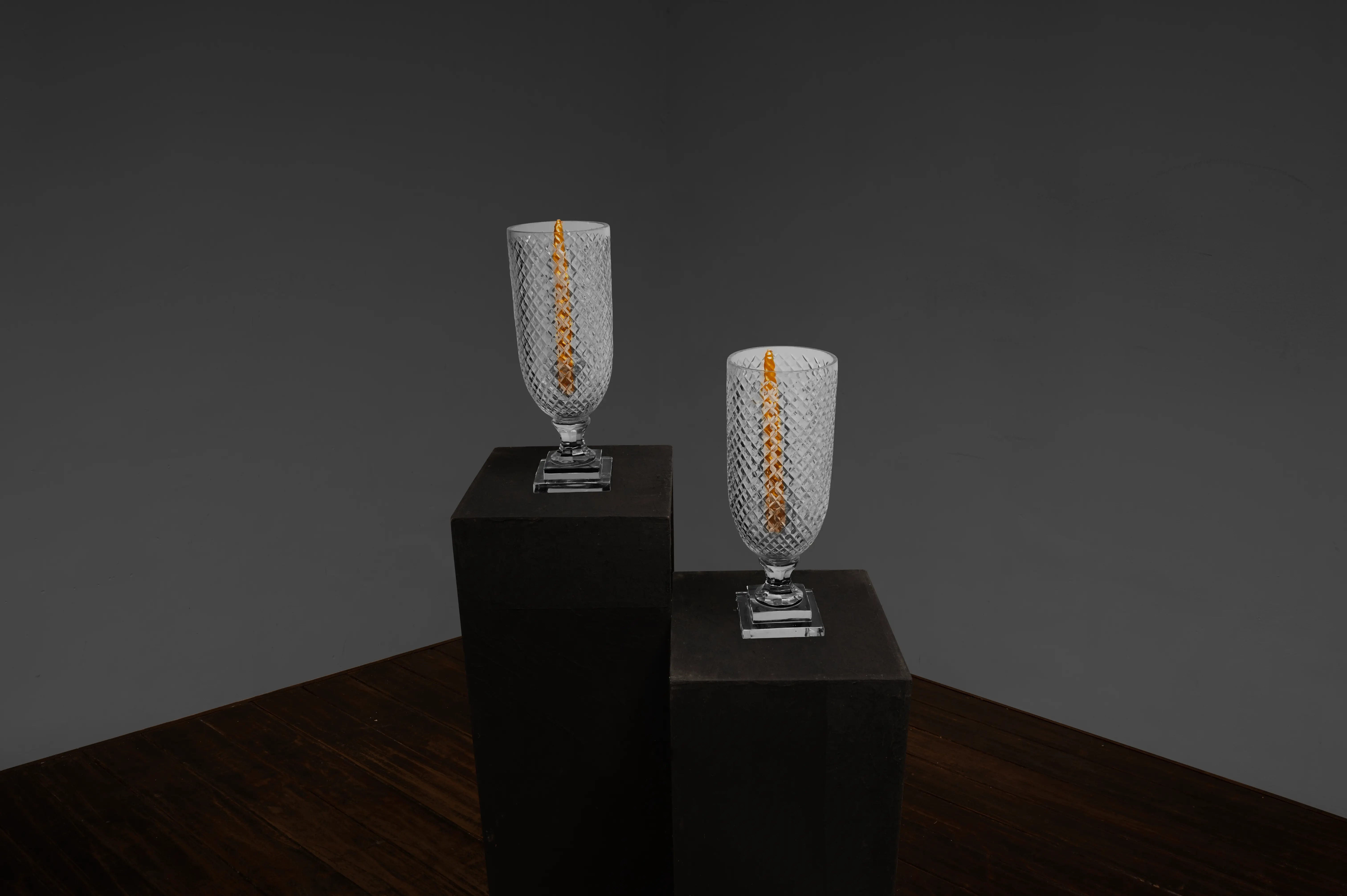 Pair of Cut Crystal Hurricane Candle Holders