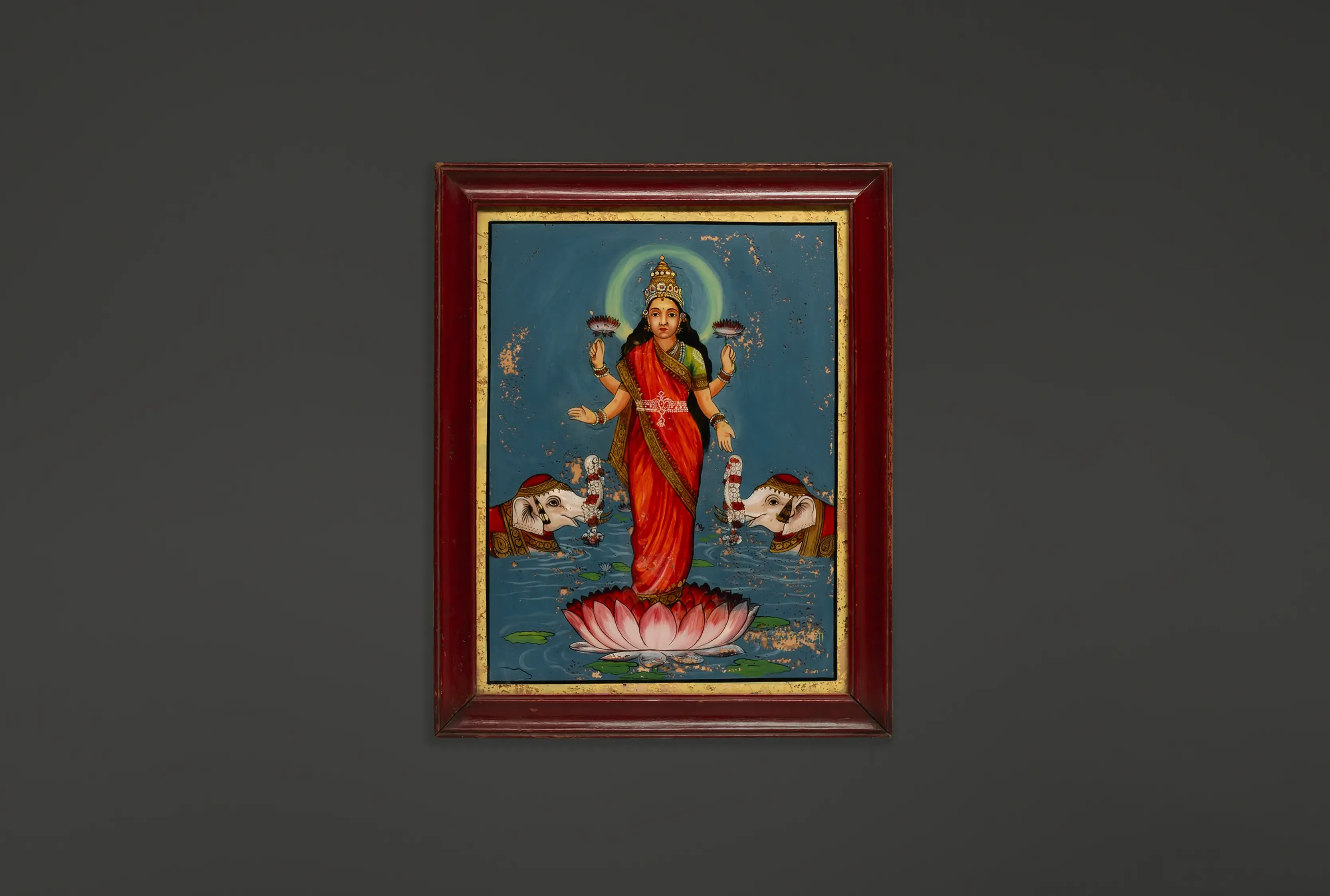 Reverse Glass Painting of Goddess Lakshmi
