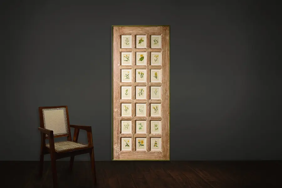 A chair and wall display as a centrepeice.