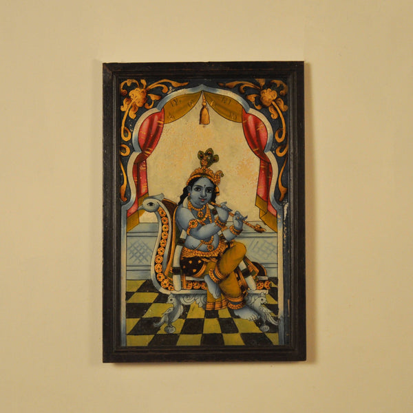 A pair of Reverse Glass Paintings : Krishna