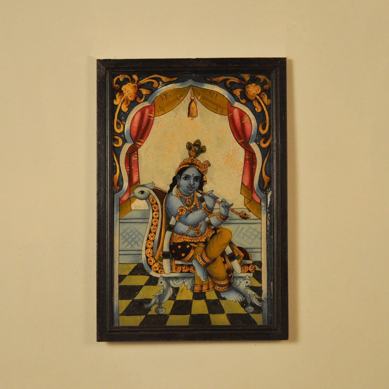 A pair of Reverse Glass Paintings : Krishna